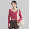 Ropa de Yoga para Mujer, Top Falso de Dos Piezas Adelgazante con Almohadillas en el Pecho, Ropa Profesional para Entrenamiento de Pilates y Fitness, Manga Larga para Mujer