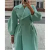 Colección de otoño/invierno nueva transfronteriza OZON Europea y Americana: abrigo de lana largo tipo sobretodo, con cuello grande y mangas tipo linterna, estilo retro de corte