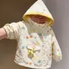 Nova Jaqueta Corta-Vento Estilosa com Zíper para Bebês e Crianças, Meninos e Meninas, Estampa de Desenho Animado, Jaqueta Pequena para Criança com Capuz, Casaco Estiloso para Bebê