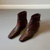 Botines de Tobillo para Mujer con Tacón Oculto de 5 cm y Punta Cuadrada Francesa, Botines de Cuero Suave con Cremallera Trasera, Botas Elegantes Versátiles de Nuevo Estilo Otoño/Invierno para Mujer