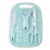 Juego de Cuchillos de Acero Inoxidable Mini Cuchillo para Fruta Tijeras de Cocina Cuchillo Mondador Juego de Cuatro Piezas Hogar Tabla de Cortar de Plástico en Stock