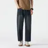 Jeans cropped rectos de verano para hombre, ajuste holgado, lavados, resistentes al desgaste, nuevos pantalones casuales de estilo americano para hombre