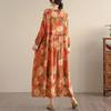 Vestido Retro Literario Estampado 2025 para Mujer Primavera y Otoño Manga Larga Casual Algodón Largo Dobladillo Largo Falda de Encaje Suelta para Mujer