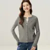 Elegante y relajado, cárdigan de cuello redondo, grueso, suave y cómodo 100% cachemira para mujer, top de punto de corte holgado