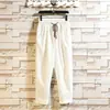 Calça Cropped Masculina Marca Tendência Retrô Verão Leve Seda de Gelo Respirável Calça Harem Tamanho Plus Solta Versátil Casual