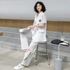 Leche de Papaya Verano Nuevo Traje de Mujer Suelto Casual Elegante Moda Traje de Moda Pantalones de Pierna Ancha Conjunto de Dos Piezas