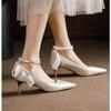 2025 Novo Outono Sapatos de Bico Fino para Madrinha Sapatos de Salto Alto para Jantar Tecidos de Seda e Cetim Branco Sapatos de Noiva Vestido de Casamento Principal Sapatos de Casamento
