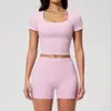 Nuevo Conjunto de Yoga Ajustado de Verano Europeo y Americano, Ropa Deportiva Fitness de Alta Gama Elástica de Cintura Alta de Secado Rápido para Mujer 2036