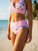 Bikini vintage floral de cintura alta transfronterizo con cuello halter, tiras cruzadas, traje de baño que disimula el abdomen para vacaciones en la playa, traje de baño de dos piezas