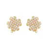 Brincos Populares de Trevo de Quatro Folhas com Micro Zircônias e Pérolas, Tampões de Ouvido Originais de Bambu, Brincos Versáteis de Moda de Alta Qualidade, Brincos Doces