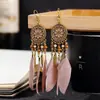 Brincos de Pena Boêmios Europeus e Americanos, Brincos de Franja Estilo Étnico Exagerado Retrô para Feriados, Acessórios de Viagem de Yunnan para Mulheres
