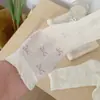 Meias Finas Femininas para Primavera e Verão, Meias Meia-Perna Vazadas com Laço, Estilo Ballet Japonês, Meias de Renda com Borda de Bolha