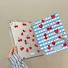 Funda Protectora con Borde Plegable en Y, Diseño de Cuadros Azules y Blancos con Patrón de Cerezas para iPad de 11 pulgadas, iPad Pro Transparente con Ranura para Lápiz