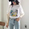 Camiseta de Verano de Algodón Puro Holgada de Manga Corta Estilo Coreano para Mujer Ins Verano Retro Moda Trendy Estampada Versátil para Mujer Venta al por Mayor