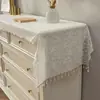 Funda de Tela Blanca de Encaje Moderno con Borlas para Mueble de TV Toalla para Sofá Mantel para Mesa de Comedor Mantel para Mesa de Café Cubierta Decorativa para Zapatero