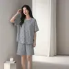 Pijama de Algodón Puro con Jersey de Cuello Redondo para Mujer, Conjunto de Pantalones Cortos de Verano de Manga Corta, Casual, Holgado, para Estar en Casa, Dulce