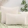 Funda de almohada estilo bohemio, terciopelo liso con pompones y borlas, funda de cojín para sofá, sala de estar, dormitorio, decoración del hogar