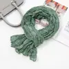 Bufanda Retro de Seda Lisa Plisada para Mujer Bufanda Larga Fina de Algodón Lino Verde Cálida Nueva Bufanda Otoño Invierno Retro Hombre