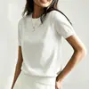Camiseta Redonda Amazon Cross-Border Feminina 2026 com Barra Canelada Pequena, Top Versátil de Cor Sólida
