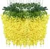Flores de glicinia artificiales para decoración de techo, decoración de bodas, flores artificiales para decoración de sala de estar, escenarios de parques y hoteles (12 piezas por juego)