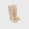 Botas de Montar de Cuero Pintado a Mano Colección Otoño 2026, Zapatos de Ballet Huecos Convertibles y Desmontables, Botas Apiladas para Mujer