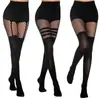 Medias de Red Europeas y Americanas para Halloween, Medias Transparentes de Talla Grande, Medias Finas Caladas con Liguero, Pantimedias de Retazos con Tres Rayas