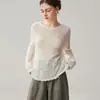 Nueva colección otoño/invierno: Suéter ligero de cachemir con lentejuelas y manga larga, con cuello redondo, diseño de crochet calado y corte holgado