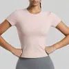 Versátil camiseta básica de yoga de manga corta y cuello redondo para mujer, una camiseta deportiva adelgazante, de secado rápido y transpirable