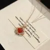 Colar Ruyi Trevo de Quatro Folhas em Prata de Lei 925 Feminino Novo Estilo Chinês Ruyi Cadeia para Clavícula com Pingente de Agata Vermelha e Jade Estilo Nacional