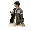 Jaqueta de Baseball Americana com Estampa de Letras para Homens, Silhueta de Outono High Street Hip-Hop Jaqueta de Couro Estilosa de Alta Qualidade