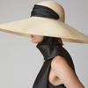 Sombrero de ala grande con diseño de domo de hierba de papel y tiras anchas, estilo europeo y americano, para mujer, para exteriores, playa, protector solar cóncavo, moderno