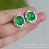 Aretes de aguja de plata 925 con incrustaciones de calcedonia blanca hielo, nuevos aretes chinos simples de ágata verde y jade, suministro en vivo