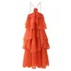 Vestido de Verano Nuevo Estilo Europeo y Americano para Mujer, Moda Francesa, Temperamento, Floral Tridimensional, Tirante Decorativo en Capas