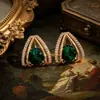 Nuevos Pendientes de Corazón con Flor Incrustada de Diamantes Verdes, Modernos y Personalizados para Mujer, Pendientes Frescos, Dulces y de Lujo Ligero al por Mayor
