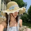 Sombrero de Paja de Ala Ancha Dulce con Cinta, Estilo Pastoral Francés de Verano para Mujer, Adecuado para Salidas, Vacaciones y Protección Solar en la Playa, Personalizable