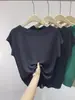 Camiseta de Tricô com Manga Curta e Uma Alça de Seda Gelada para Mulheres Top de Manga Curta de Seda Gelada para Mulheres Camiseta Tencel de Manga Curta de Alto Padrão para Mulheres Verão Transfronteiriça