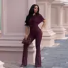 C7651 Transfronterizo AliExpress Amazon Moda Europea y Americana para Mujer Elegante Fruncido Texturizado Color Sólido Mono de Pierna Ancha