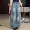 Jeans Retro Americano Talla Grande Desestructurados Tipo Cimitarra para Hombres y Mujeres 2025 Calle Alta Sueltos Pierna Ancha Casual Pantalones Caídos