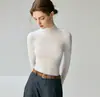 Baicai Rong 2026 Outono/Inverno Novo Estilo Malha Fina 100% Lã de Yangzi Tricô Suéter de Lã Pura Gola Alta Meia Manga Top
