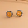 Ciervo Dorado Rey Plata S925 Simple Accesible Lujo Hierba Tang Incrustado Cubo de Azúcar Cera de Abeja Anillo Ajustable Anillo Joyería para Mano de Mujer