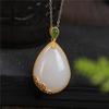 Pingente de material Qinghai jade Hetian natural S925 colar de gota de água de jade branco incrustado em prata atacado colar de gota de água