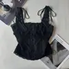 Colete Renda Vintage Francês Resistente Costas Abertas Design de Verão Feminino Cintura Marcada Emagrecedor Top Hot Girl