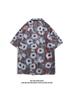 Camisa floral de manga curta estilo cubano vintage Hong Kong para homens e mulheres estilo ruffian retrô bonito preguiçoso camisa de casal