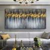 Pintura al Óleo con Pan de Oro sobre Lienzo, Arte de Pared Grande, Pintura Abstracta con Pan de Oro, Pintura Decorativa para Sala de Estar, Pintura Decorativa Moderna