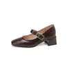Nuevos Zapatos Mary Jane Retro Cuadrados de Tacón Grueso Estilo Francés para Mujer con Correa de Hebilla, Zapatos de Tacón Medio para el Trabajo, Tallas 31-43