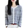 Cárdigan de Punto Estilo Fair Isle Retro para Mujer Chaqueta Corta de Jacquard Rayado Suéter Suelto Adelgazante con Botones