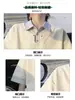 Camisa Polo Listrada de Manga Curta Falsa de Duas Peças para Homem, Camiseta Solta Tendência de Verão Estilo Americano de Meia Manga, Top de Alta Qualidade Masculino