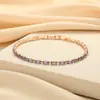 Pulsera Rectangular de Diamantes Morados de Moda Estilo Coreano para Mujer, Pequeña, Exquisita, Diseño de Alta Gama, Versátil, Completamente de Diamantes, Pulsera Simple de Moda