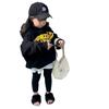 Suéter con capucha para niños, otoño e invierno 2024, nueva ropa de manga larga para niñas, jersey con estampado de letras de moda para bebés