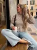 Amazon Europa América Transfronterizo Nuevo Estilo Nuevo Estilo Ropa de Mujer Moda Casual Plisado Cuadrícula Raya Manga Larga Top